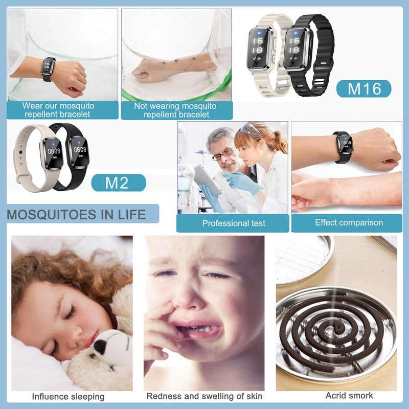 Ultrasonic Mosquito Repellent Bracelets Watch Adjustable Silicone Wristbands Outdoor Bracelets for Kids & Adults Non-Toxic Natural (1Pack M2 Beige Watch)