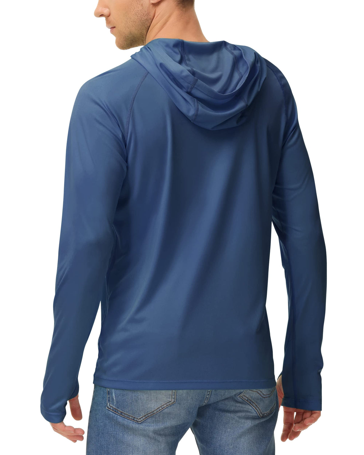 isnowood Sun Shirt UPF 50+ Men's Fishing Long Sleeve UV Protection Hoodie Hiking Rash Guard Swimming Running Blue Purple