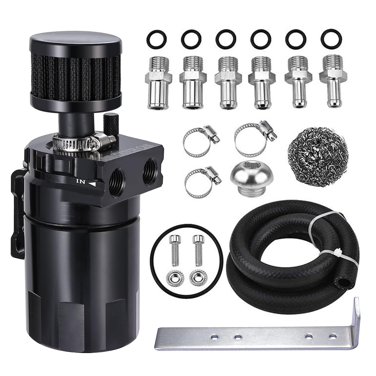 EVIL ENERGY Oil Catch Can, Universal Baffled Catch Can Kit with Breather Filter, 300ml Aluminum Air Oil Separator Tank NBR Fuel Hose Kits for PCV System