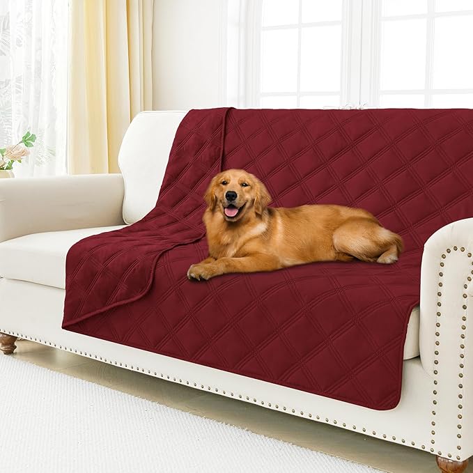 Smiry Waterproof Dog Bed Cover Blanket 68x82, Soft Reversible Pet Blanket, Washable Leakproof Cats Dogs Couch Cover for Sofa, Couch, Furniture, Wine Red/Wine Red