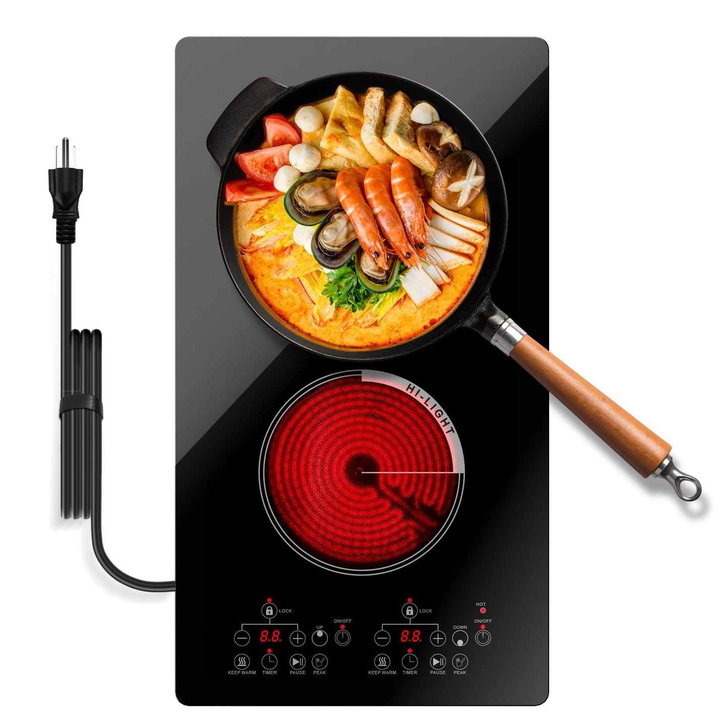 Gveyajo 2 Burner Electric Cooktop with Touch Control, 12 Inch Portable Plug in Stove Top, Ceramic Glass Double Burner, 9 Power Levels, Timer, Child Lock, 2000W