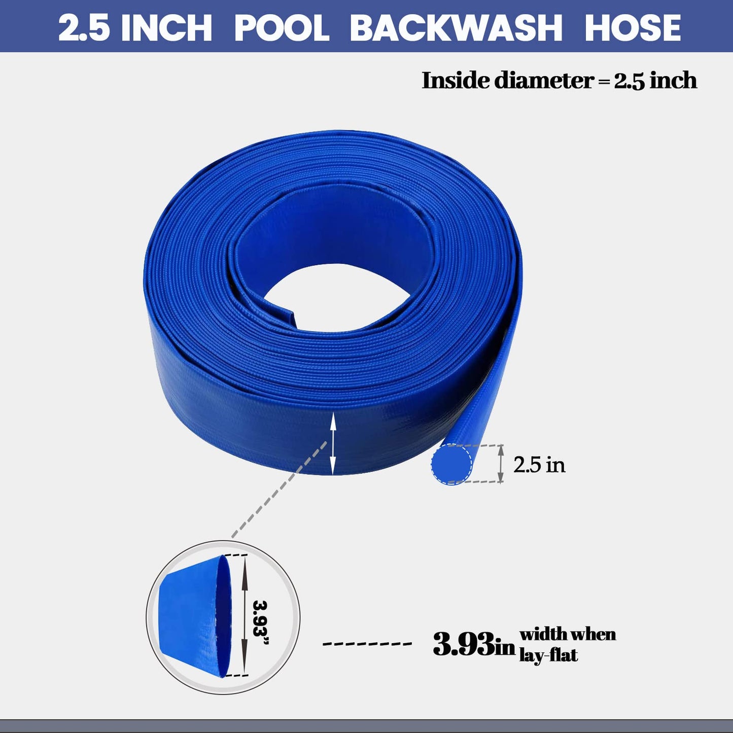 Eastrans 2.5" x 50 FT Pool Backwash Hose,Flat 4 inch Width,Heavy Duty Flat Discharge Hose,Weather and Burst Resistant, Best Pool Hoses for Inground Pools,Pool Filter Hose & Pool Drain Hose