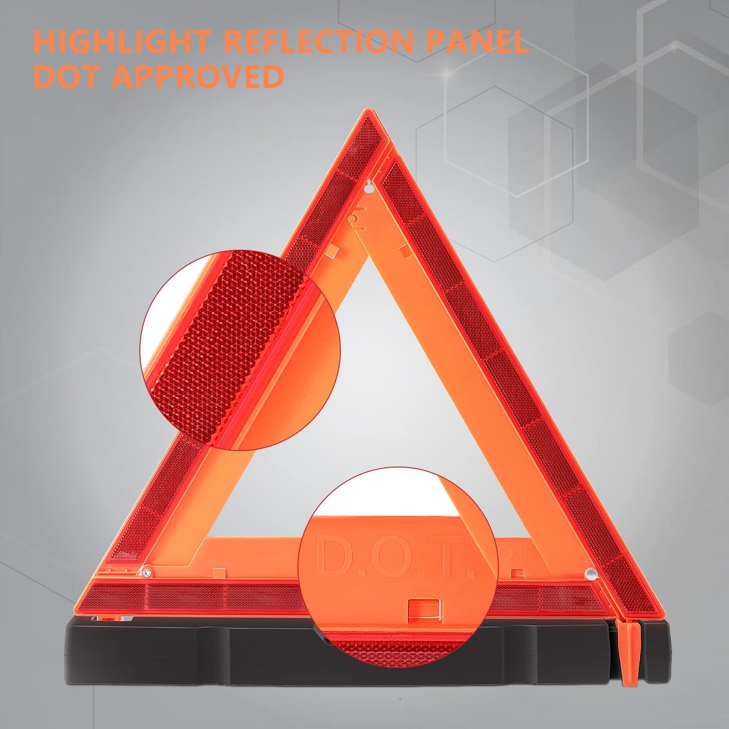 WORKKOOL 3 Pack Foldable Warning Reflective Triangles with Carrying Case, Heavy Base Roadside Triangles for Vehicles Breakdown, Safty Reflector DOT Approved(Sand Filled)…