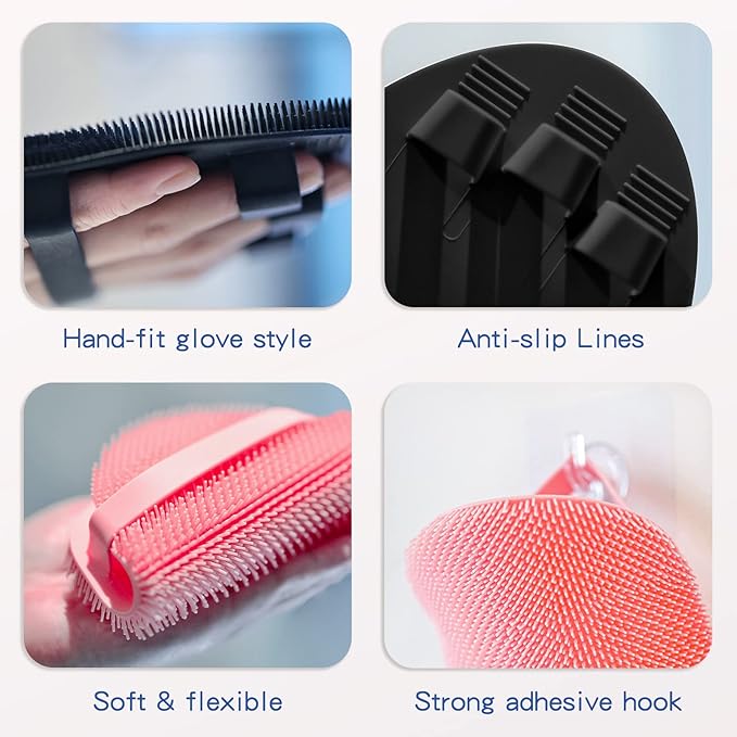 Manmihealth Soft Silicone Shower Brush, Super-lathering Body & Face Brush, Gentle Exfoliating Cleaning Glove for Baby,Sensitive,Dry and All Skin Types (Black x 1)