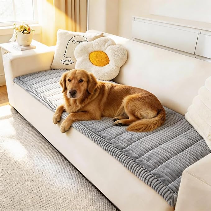 Couch Cover for Dogs Washable, Fuzzy Pet Couch Covers for 3 Cushion Sofa Pet Friendly, Non Slip Sofa Cover (Light Blue-Grey, 27.6" x 82.7"/70 x 210cm)