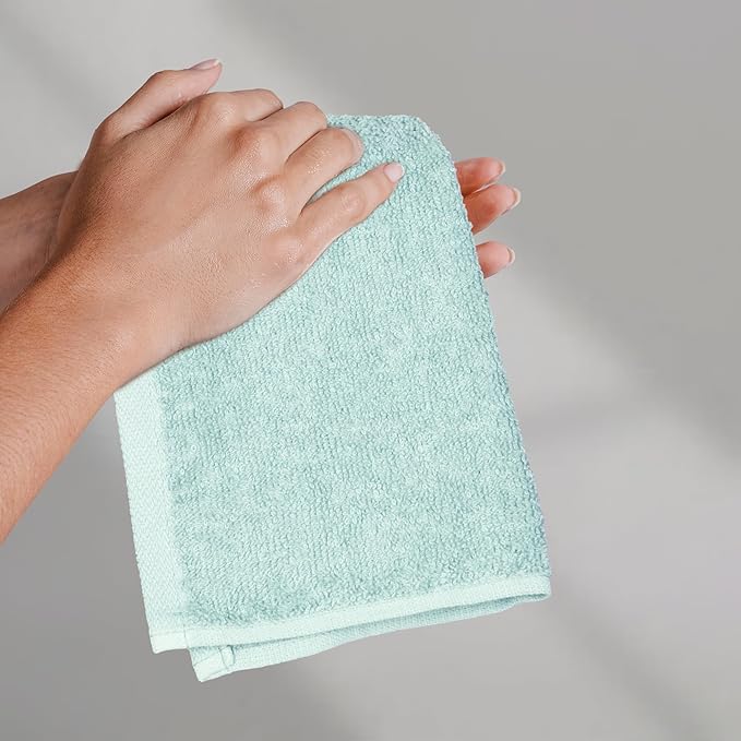 Amazon Basics Highly Absorbent 100% Cotton Washcloths for Bathroom, Fast Drying, Machine Washable, 12 x 12 inches, Ice Blue, 24-Pack