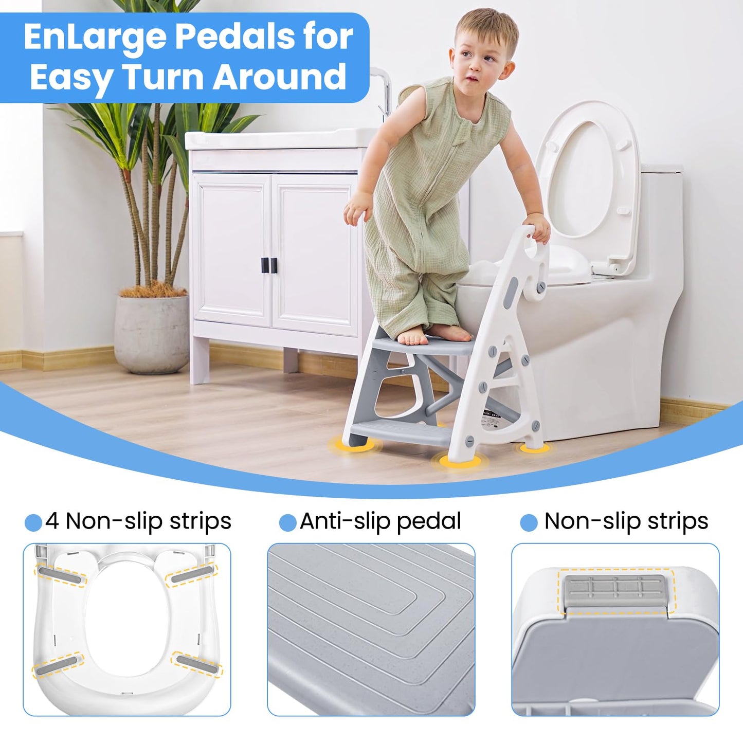 Potty Training Seat, Primlect Upgrade Ultra-Stable Toddler Toilet Seat for Kids Boys Girls, 2 in 1 Potty Training Toilet with Step Stool, Adjustable Seat and Ladder, Non-Slip Pad, Splash Guard (Grey)