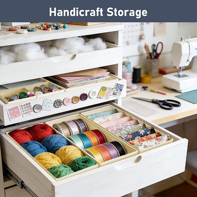DIMJ Drawer Organizer Clothes, 26 Pack Dresser Organizer, Foldable Closet Organizers and Storage, Fabric Dresser Bins, Drawer Dividers for Nursery, Baby Clothes, Underwears, Sock,Beige