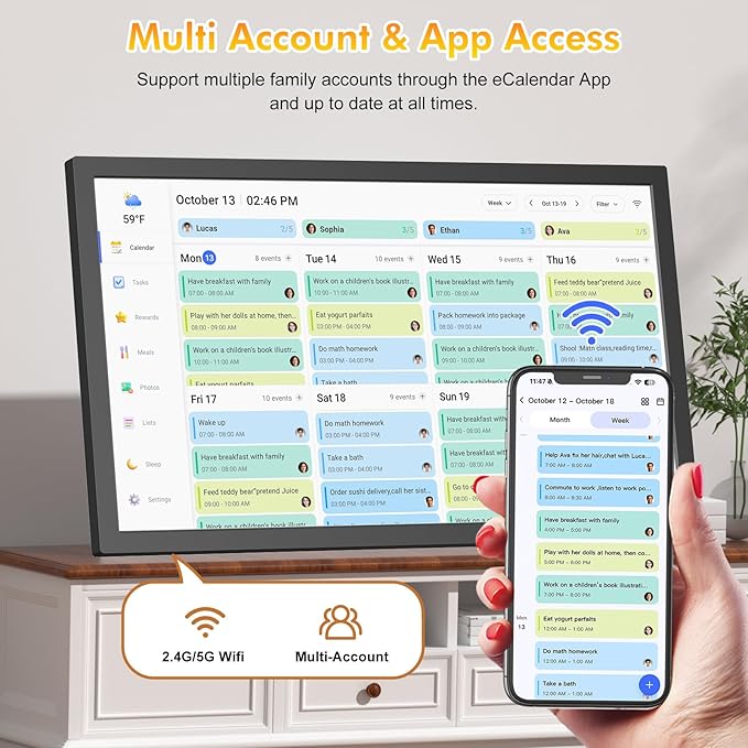 27" Smart Digital Calendar for-Family-Business-Planner - Electronic Calendar for Business Chore Chart, Touchscreen Display for Family Schedules, Wall & Desk Mountable, Christmas Gift for Mom Dad