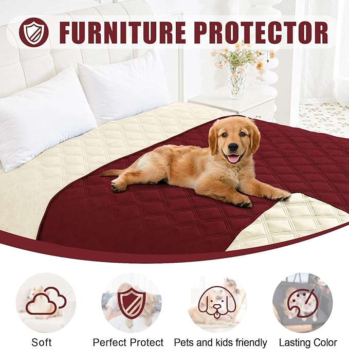 Smiry Waterproof Dog Bed Cover Blanket 30x53, Soft Reversible Pet Blanket, Washable Leakproof Cats Dogs Couch Cover for Sofa, Couch, Furniture, Wine Red/Beige