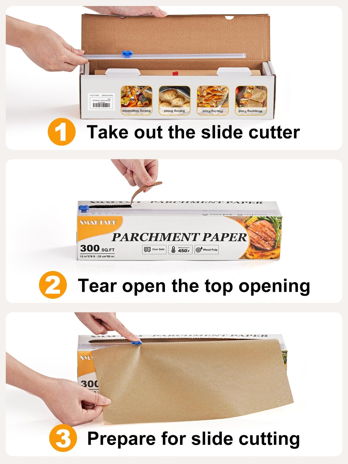 SMARTAKE Parchment Paper Roll for Baking, 2-Pack of 13 in x 278 ft, 600 sq.ft, Non-Stick Baking Paper Sheets with Slide Cutter, Heavy Duty Extra Long, for Kitchen Baking Cooking Grilling, Unbleached