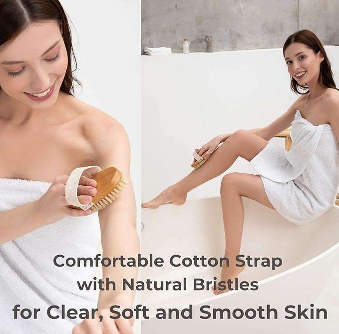 Dry Brushing Body Brush Set Ã¢ÂÂ Natural Bristle Spa Exfoliator Kit with Face Cleansing Brush, Long Dry Brushing Body Brush for Lymphatic Drainage & Massaging Cellulite Brush for Smooth, Radiant Skin