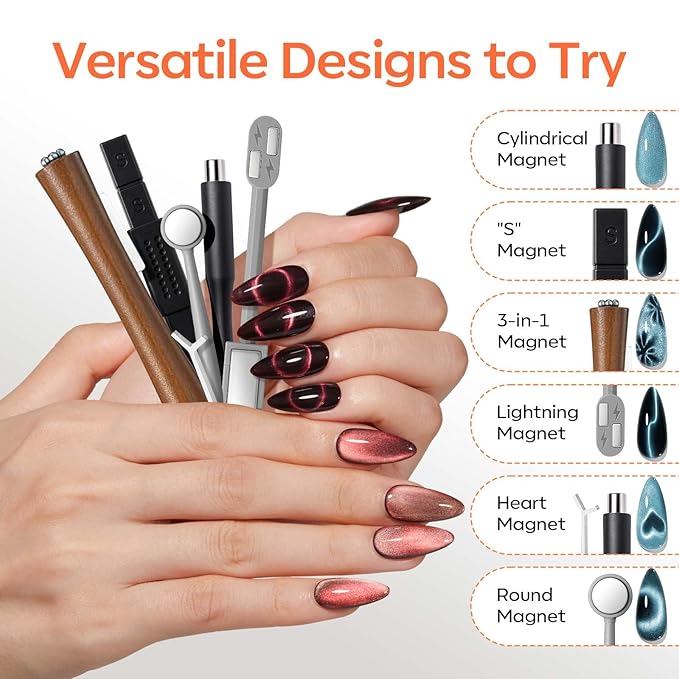modelones Cat Eye Magnet Set, Heart French Cateye Gel Polish Nail Tools Kit Dual-Head 3 IN One Magnets Pen Heart Round Square Flower Glassy Moon Multi Effect Nail Art Designs Home DIY Salon Use