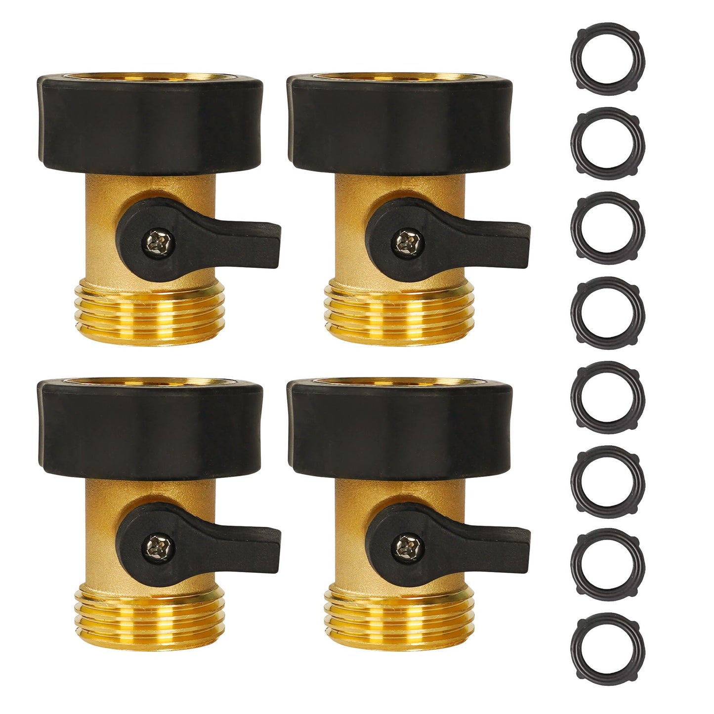 Hourleey Garden Hose Shut Off Valve, 4 Pack Heavy Duty 3/4 Inch Solid Garden Hose Shut Off Valve with 8 Extra Rubber Washers