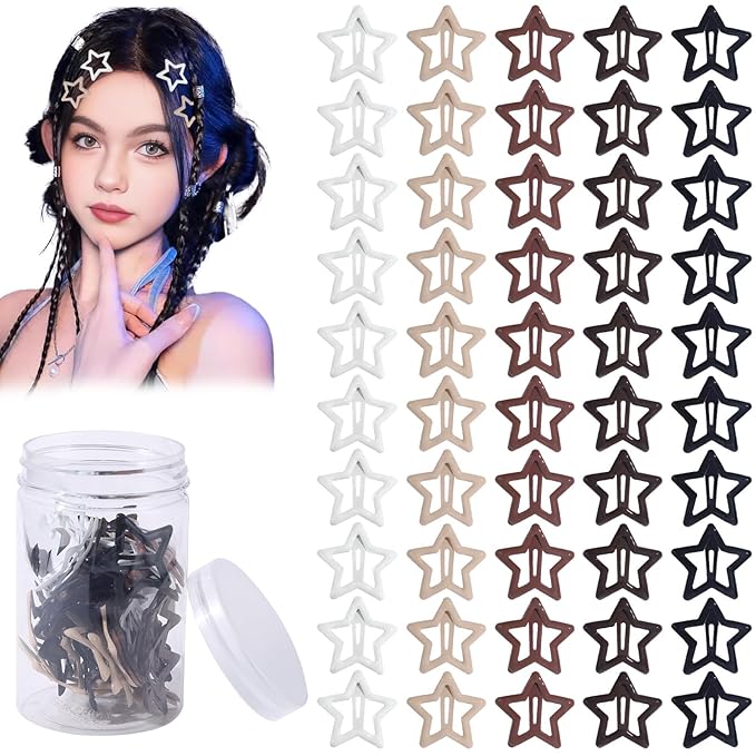 50pcs Cute Metal Star Hair Clips - Non-Slip Star Barrettes for Women, Neutral Color