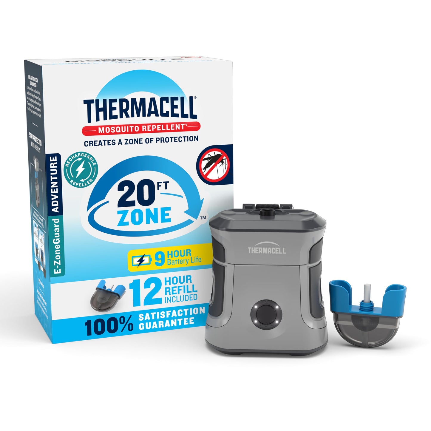 Thermacell Mosquito Repellent Rechargeable Adventure EX-Series EX90; Patio Shield with 9-Hour Battery, Includes 12-Hour Refill, Rubber Armor & Carabiner; Scent Free Bug Spray Alternative