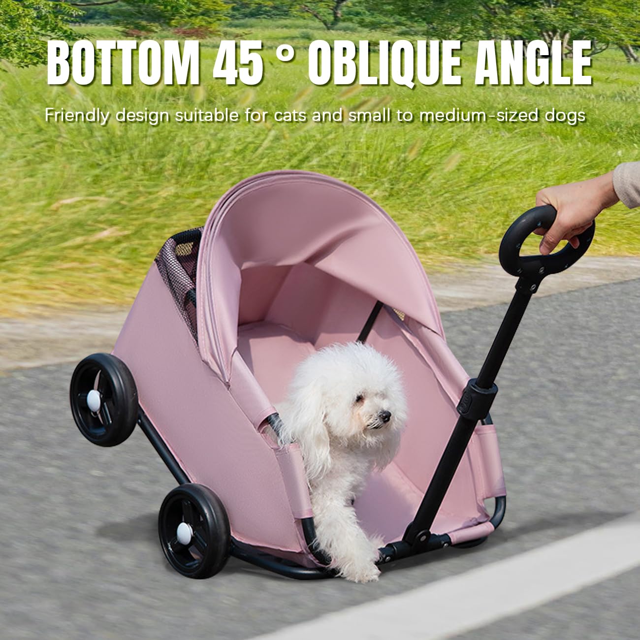 La La Pet 4-Wheel Dog Stroller with Sunshade Cover Collapsible Mesh Canopy Portable Pet Carrier for Outdoor Travel Shopping Walking Suitable for Small Dogs and Cats Pink