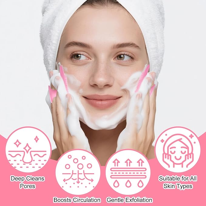 2pcs Silicone Face Scrubber Round Pads Face Mask Brush Exfoliating Lip Cleansing Facial Cleansing/Wash Brush Exfoliator Blackhead Skin Care Tool Makeup Removes Dead & Dry Skin for Women Men