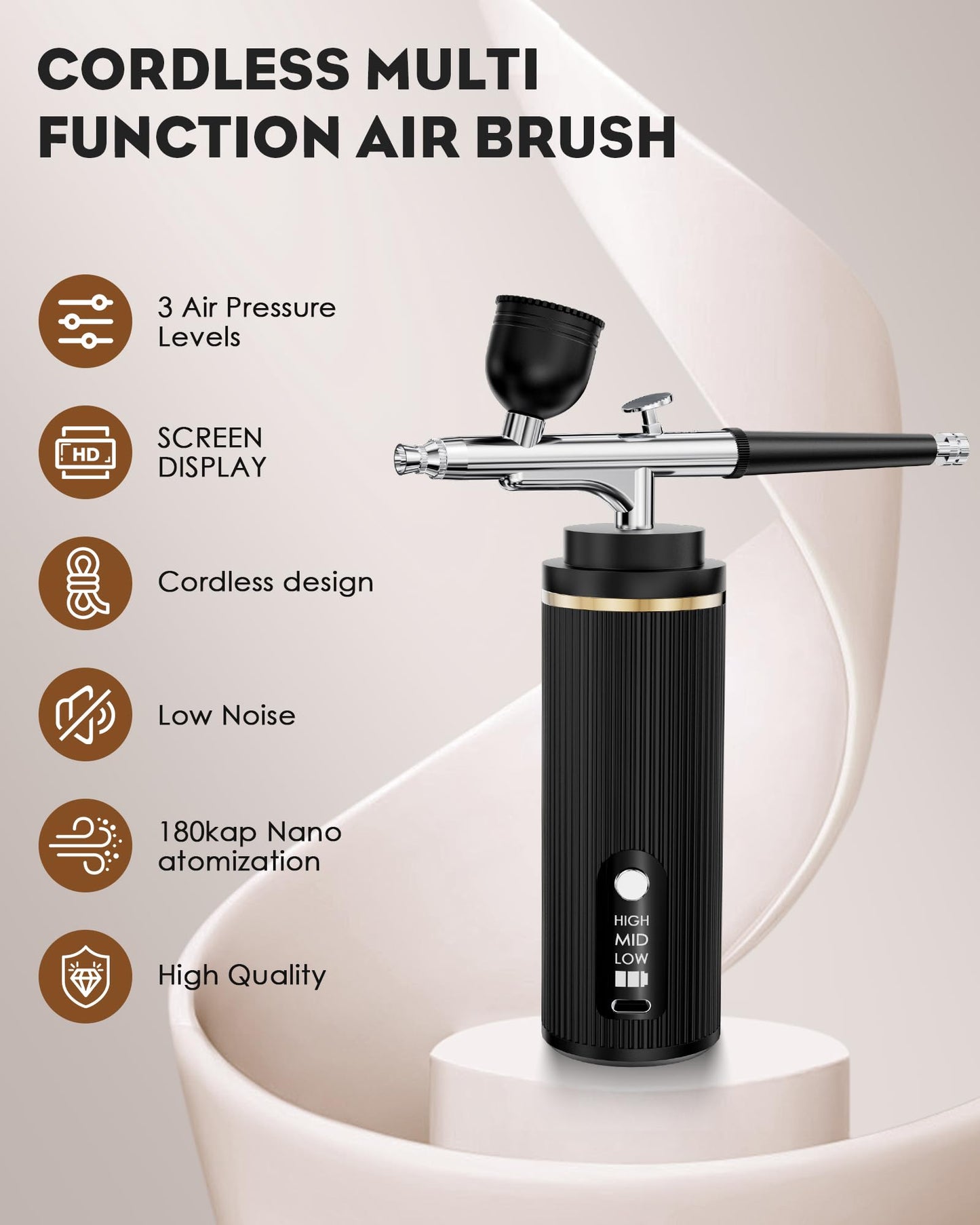 Airbrush Kit Rechargeable Cordless Airbrush Compressor - Airbrush Set Portable Wireless Air Brush for Nail Art, Barber, Cake Decor, Makeup, Model Painting(Black)
