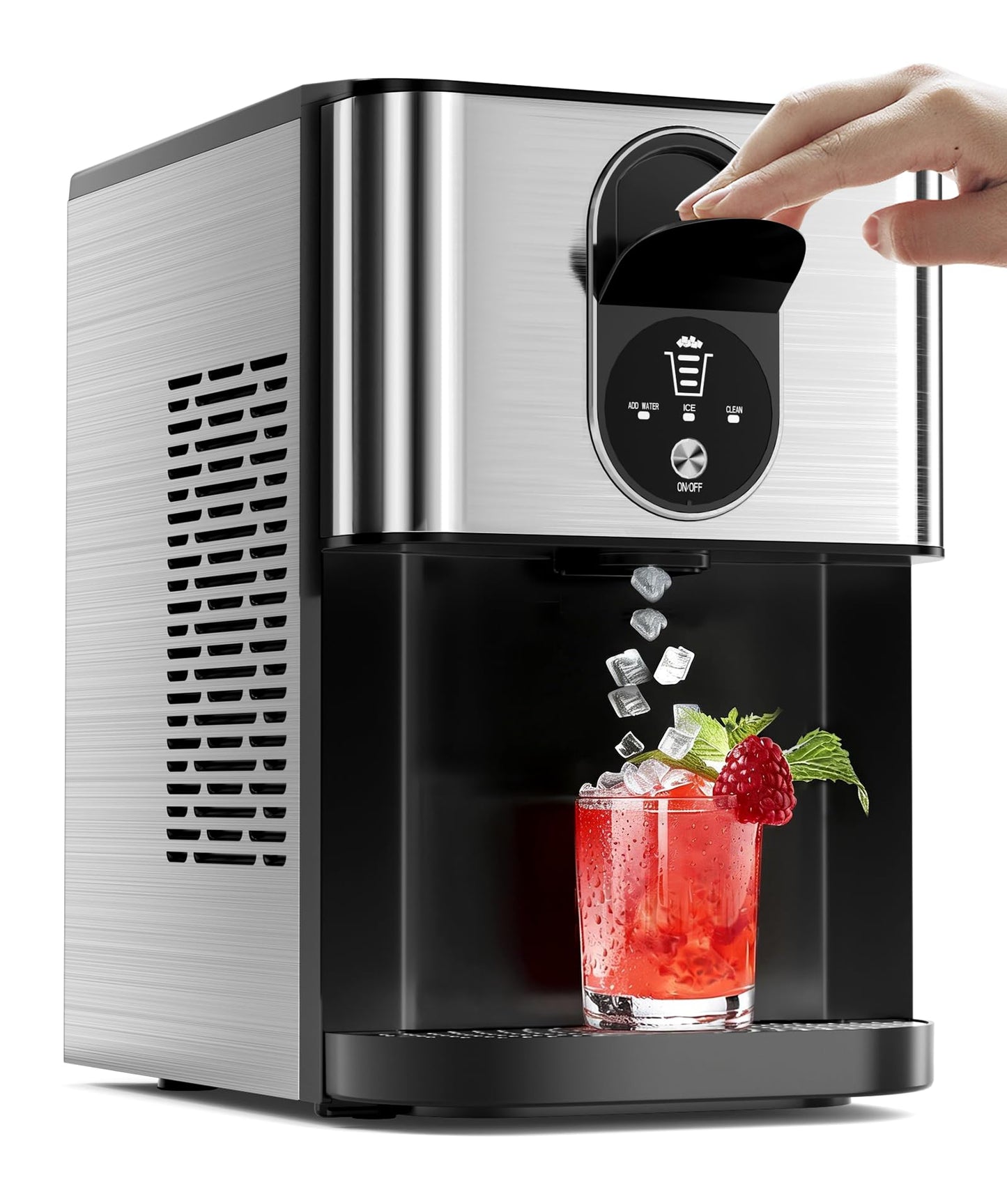 Antarctic Star Nugget Ice Maker Countertop with Soft Chewable Ice, 44Lbs/24H Portable Pellet Ice Machine with Self-Cleaning, One-Click Operation, for Home/Kitchen/Office, Stainless Steel, Silver