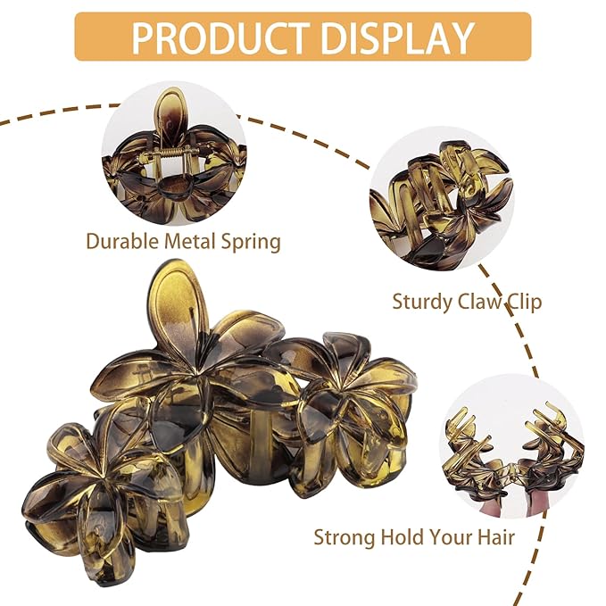 ANBALA 4Pcs Hawaiian Flower Hair Clips Large Claw Clips for Thick Thin Hair Non Slip and Strong Hold Beach Accessories