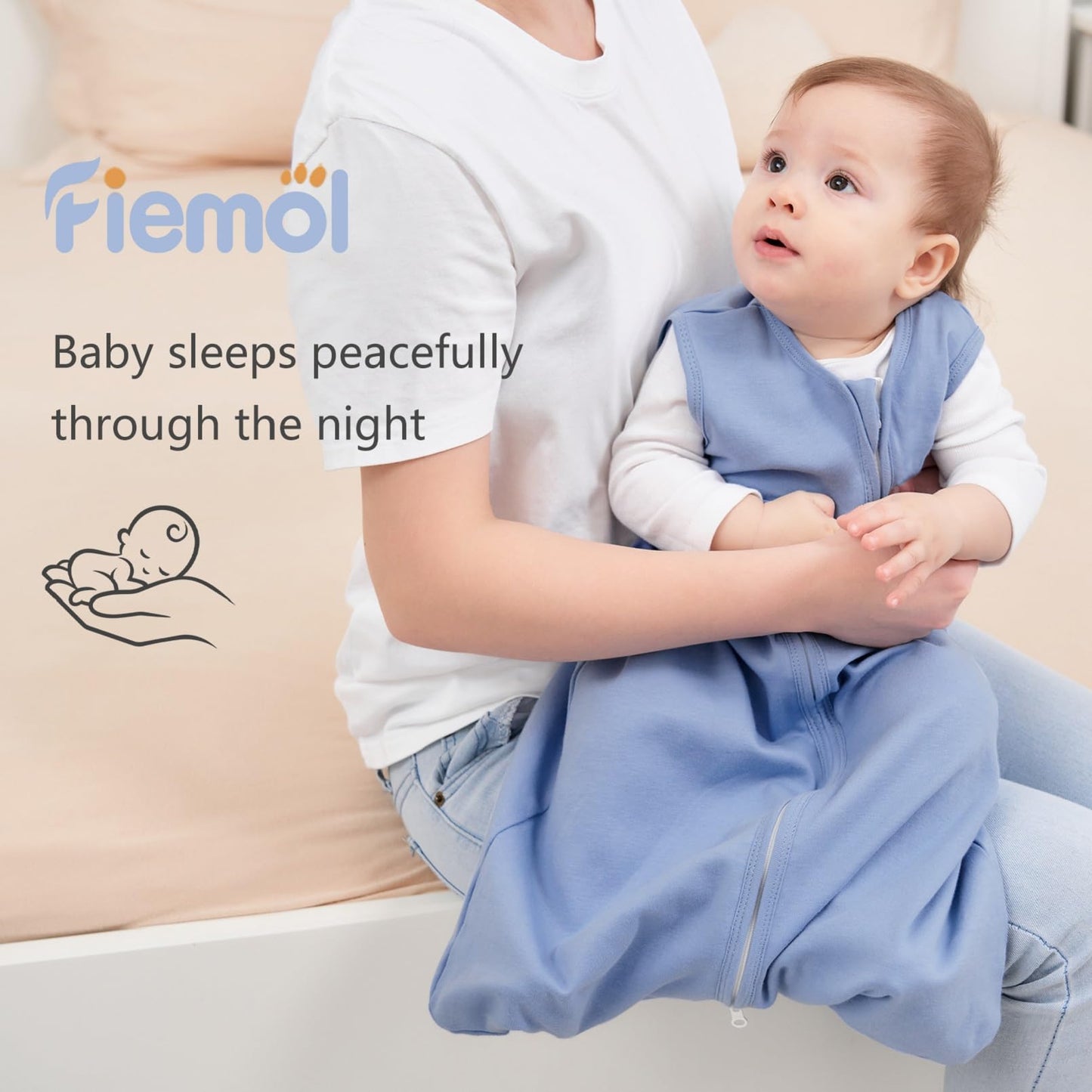 FIEMOL Baby Sleep Sack 12-18 Months, 100% Cotton Sleeping Sack for Newborn and Infant, 3 Pack Baby Wearable Blanket, 0.5 Tog Lightweight Double Zipper Sleep Bag Cyan