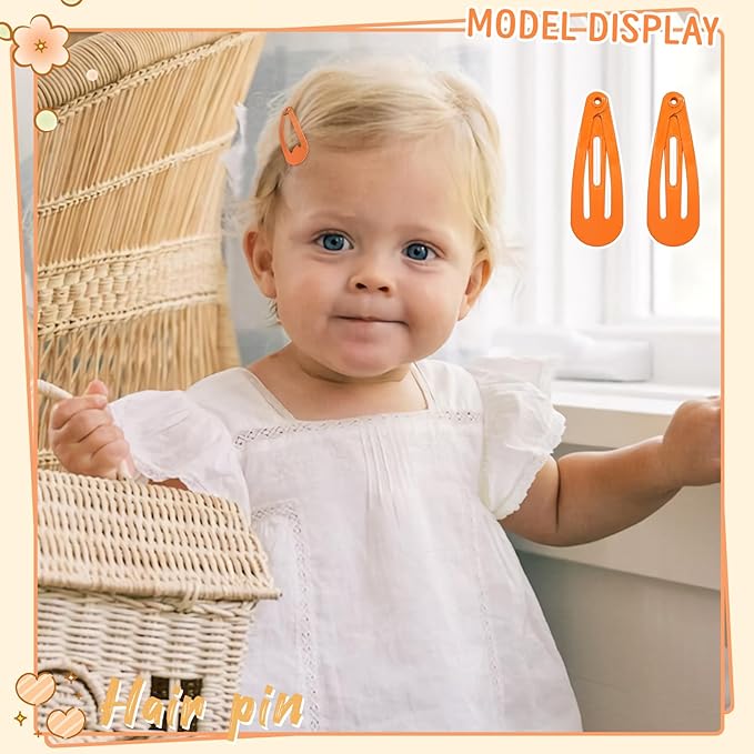 1Inch Snap Hair Clips, 60Pcs Small Clips for Little Girls, Baby Infant 3cm Hair Clips Barrettes for Toddlers Hair Accessories (Orange)
