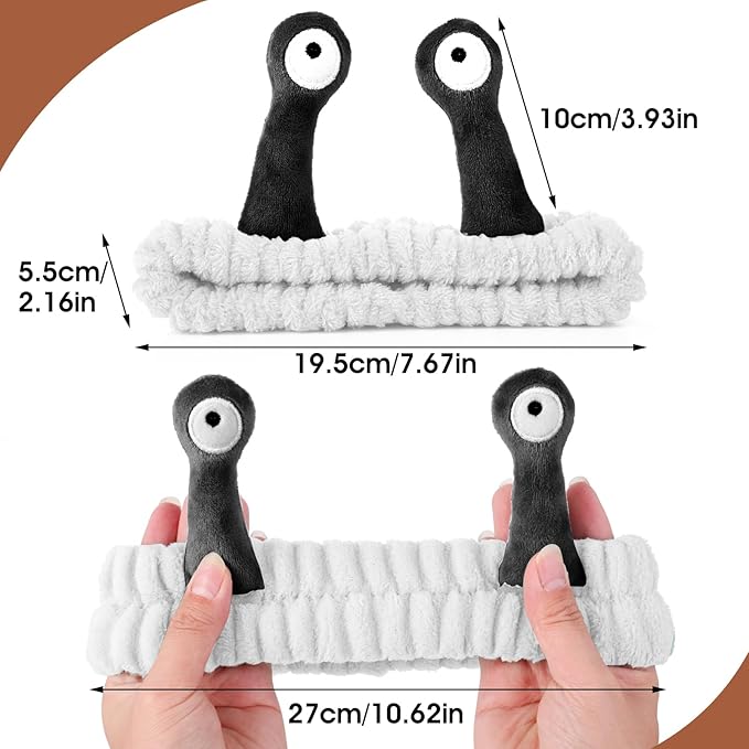 Face Wash Headband, Palm and Snail Spa Hair Bands Makeup Headbands Women Cartoon Cute Coral Fleece Elastic Headband Creative Hair Accessories for Washing Face Shower Sports (White&Black)
