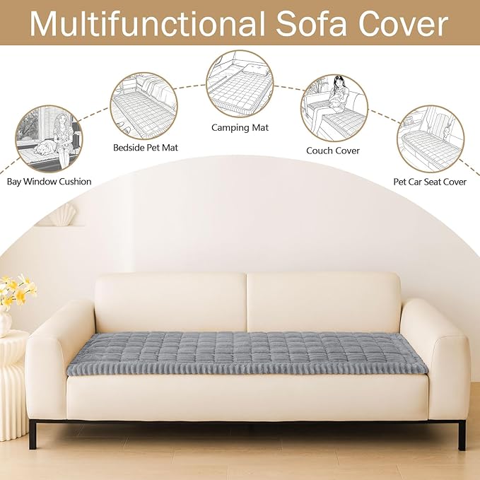 hyha Couch Covers for Dogs Washable, Non Slip Plush Dog Sofa Protectors, Fuzzy Pet Couch Covers for 3 Cushion Sofa Pet Friendly (Grey, 27.6" x 27.6")