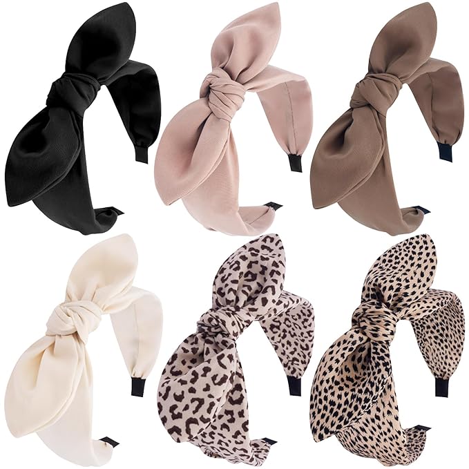 TOBATOBA Bow Headbands for Women Leopard Headband Cheetah Print Headband Cute Black Bow Head bands Women Top Knot Hairbands Hair Accessories