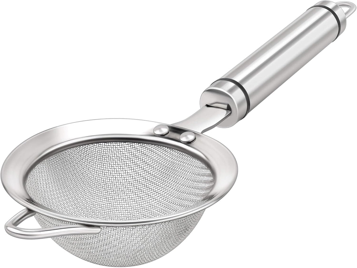3.35inch 304 Stainless Steel Fine Mesh Strainers for Kitchen, Colander-Skimmer with Handle, Metal Sieve Sifters for Food, Rice, Oil, Noodles, Fruits, Vegetable, Tea Strainer