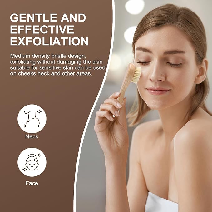 DEBETOOL Wooden Face Dry Brush with Natural Boar Bristle 2-Pack Exfoliating Facial Dry Brush with Hanging Rope - Gentle for Face & Body Cleaning