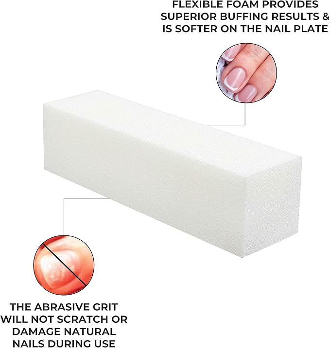 ForPro Professional Collection Buffing Block, Super White, 180/240 Grit, Four-Sided Manicure and Pedicure Nail Buffer, 3.75" L x 1" W x 1" H, 20-Count