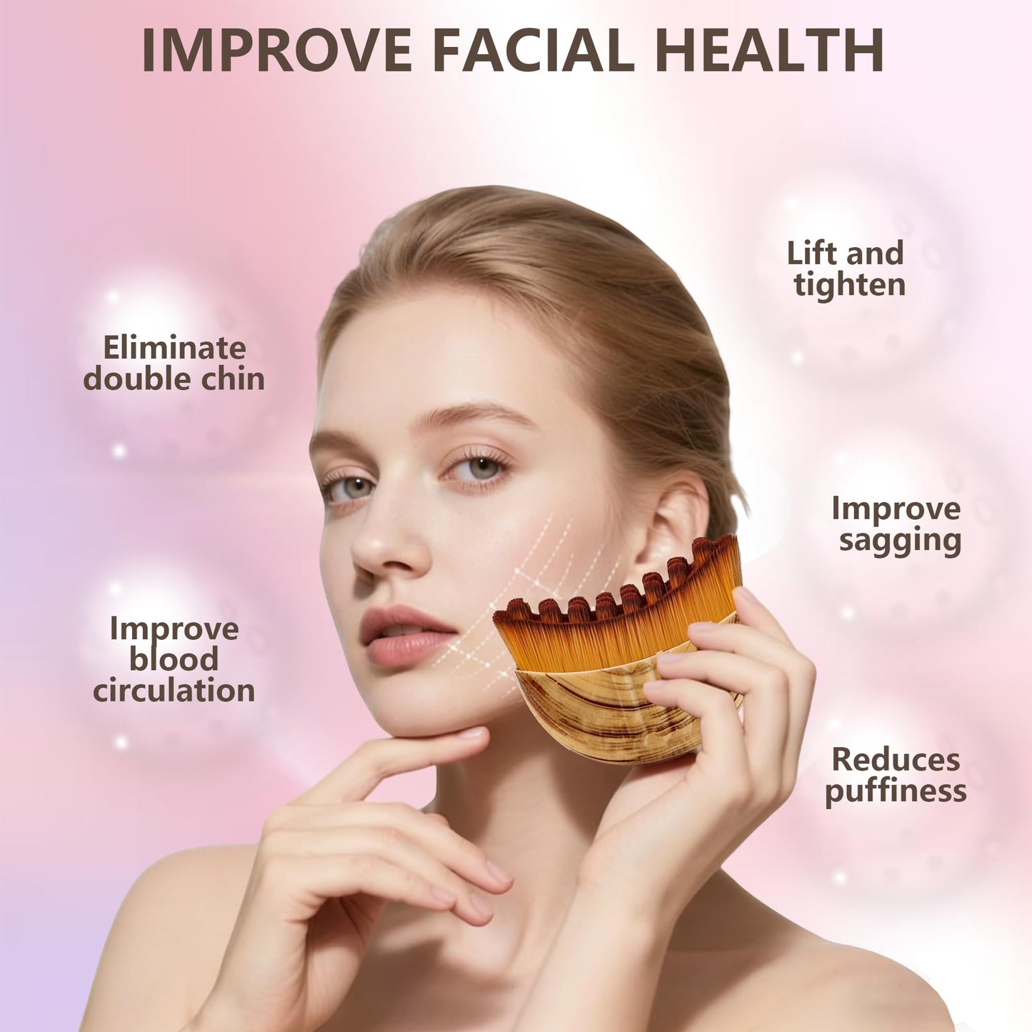 Lymphatic Contour Face Brush, Manual Drainage Massager, Natural Makeup Brush with Soft Bristles, Hypoallergenic Ergonomic Facial Cleansing for Sculpting (3-PCS)