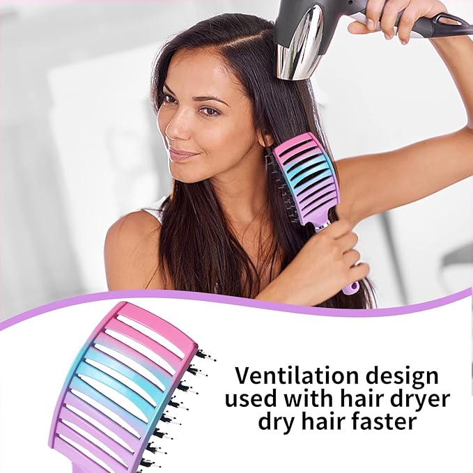 Detangling Brush Boar Bristles Hair Brush for Adult & Kids Wet or Dry Hair,Curved and Vented Detangler Brush - Adds Shine and Makes Hair Smooth(Pink)