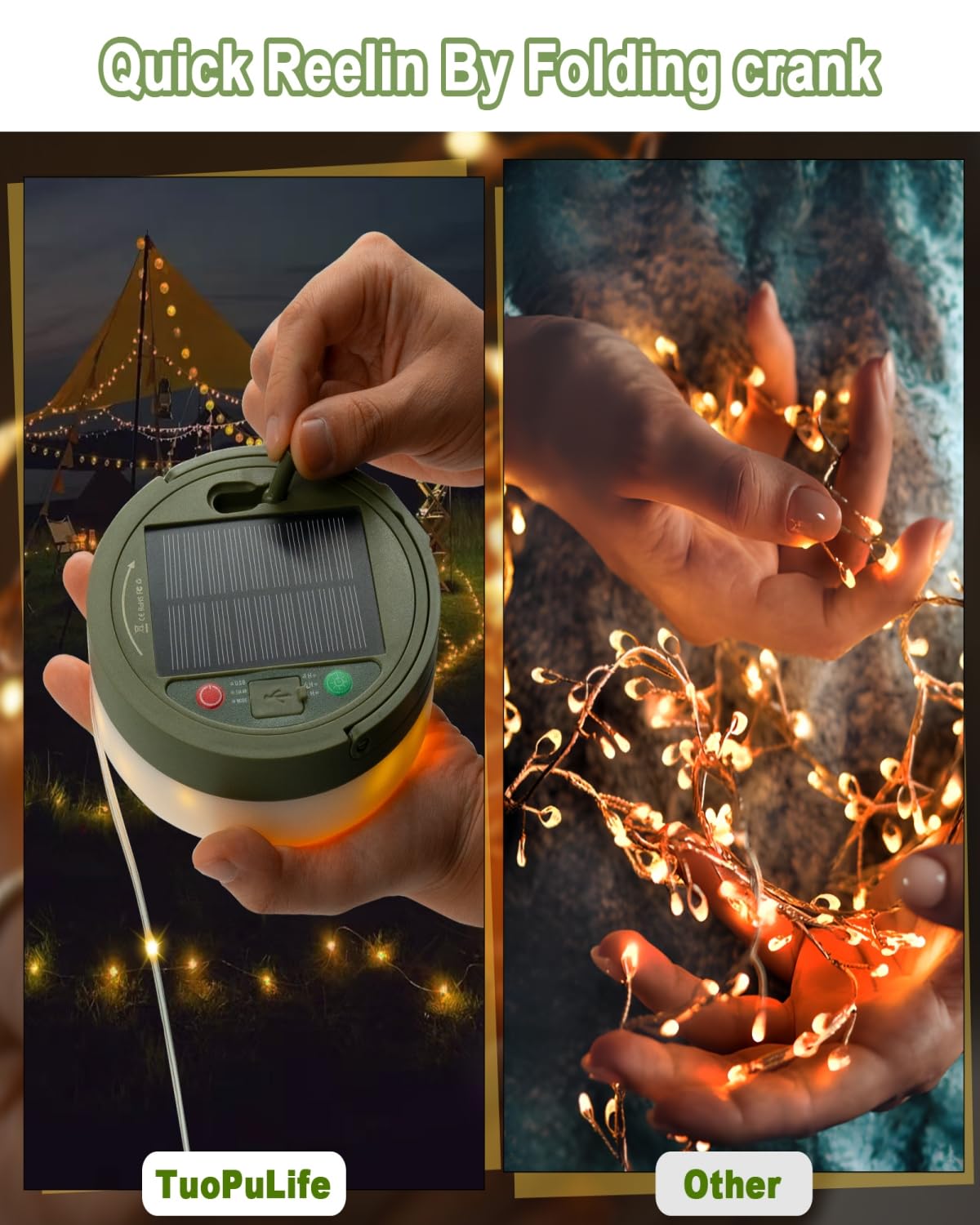 Solar Camping String Lights, 4 in 1 Fairy String Lights, Portable Waterproof Camp Lamp with 8 Lighting Modes, Hanging Rechargeable Tent Lantern for Christmas Decorations Patio Party Essentials-32.8 FT