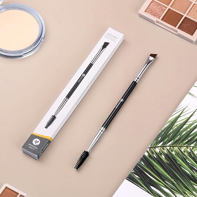 KINGMAS Eyebrow Brush Spoolie Professional Duo Angled Eye Brow Brush for Lining and Shaping Brows or Lashes (Black)