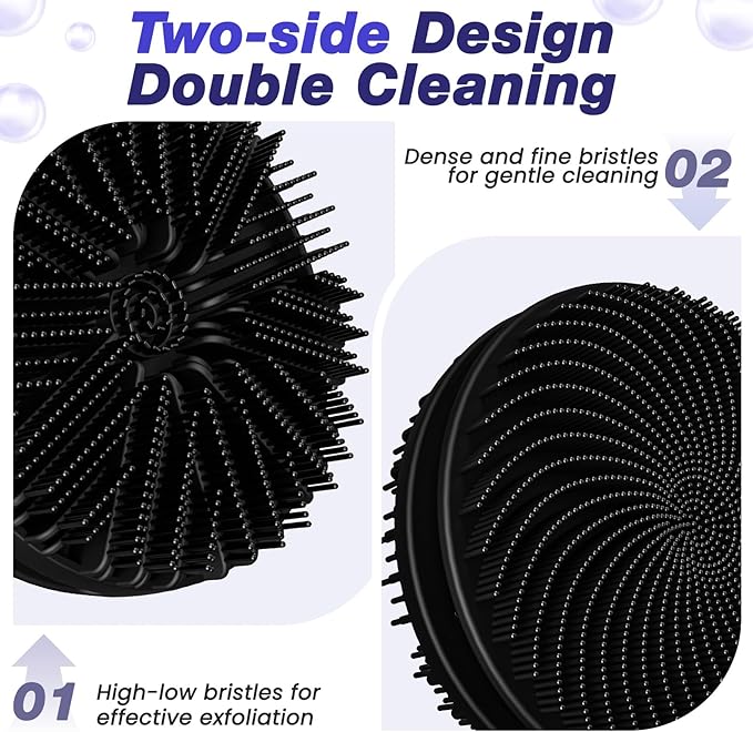 Manmihealth Silicone Back Scrubber & Soft Bath Glove, Silicone Scalp Massager Set 5 PCS, Super-Exfoliating Body Scrubber Shower Brush & Shampoo Brush Combination, with 2 Free Hooks (Style 1 Black)