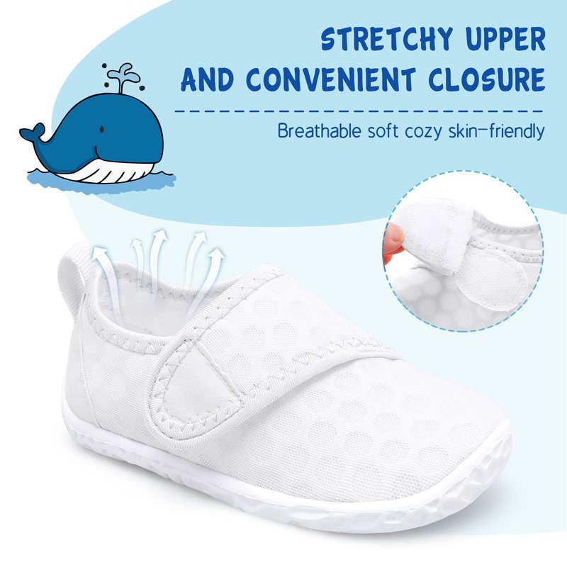 LeIsfIt Kids Water Shoes Toddler Girls Boys Swim Shoes Outdoor Quick-Dry Breathable Aqua Socks for Beach Pool Surf, White, 1 Big Kid