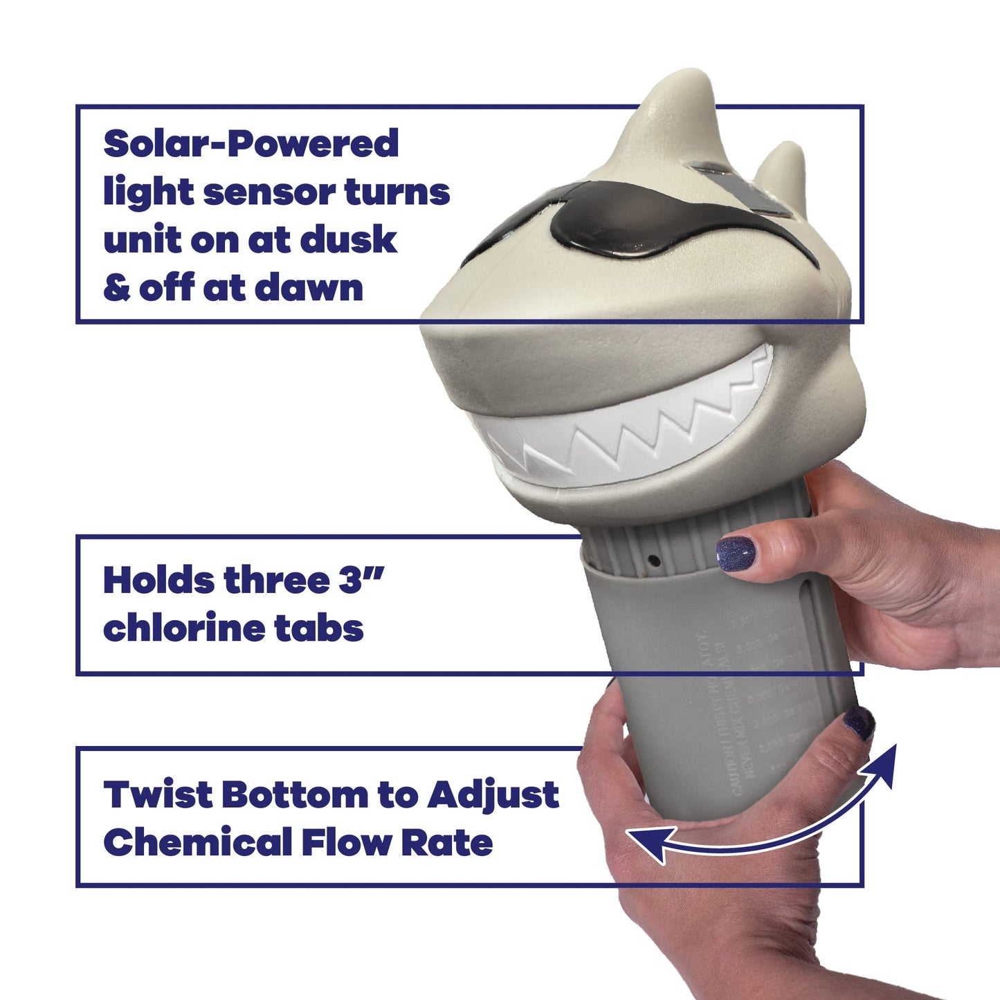 GAME Solar Light-Up Floating Pool Chlorine Dispenser – Shark Design, Adjustable Control Ring, Holds Up to 3 x 3” Chlorine Tablets, for Above-Ground & In-Ground Pools