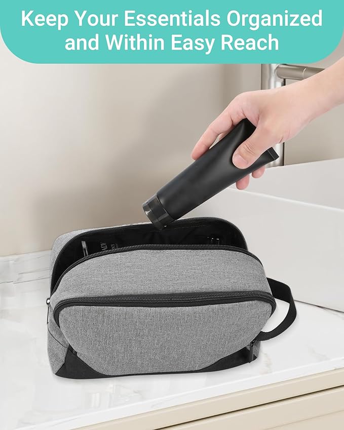 Elviros Travel Toiletry Bag for Men Hanging Dopp Kit Shaving Bag Toiletries Organizer Small Toiletry Bag for Traveling (Grey&Black,Large)
