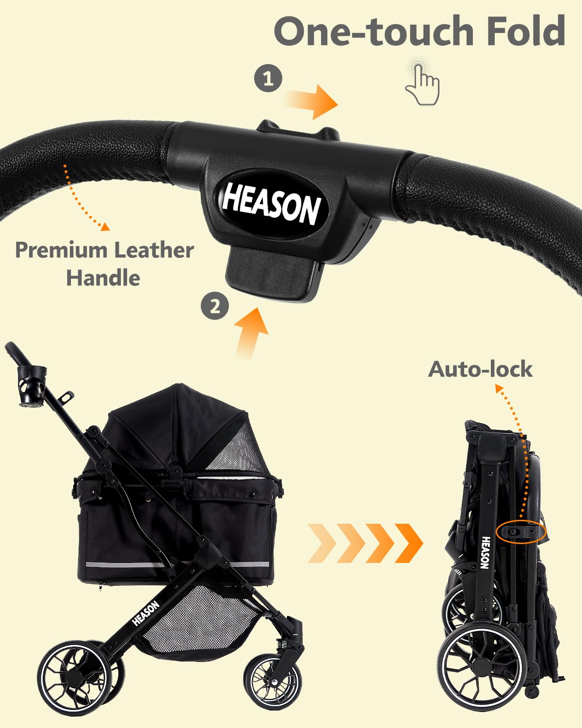 Dog Stroller with Waterproof Rain Cover, Heavy-Duty All-Terrain 4-Wheel Pet Stroller with Adjustable Sunshade Canopy, Foldable Travel Dog Strollers for Small/Medium Dogs Up to 121 lbs
