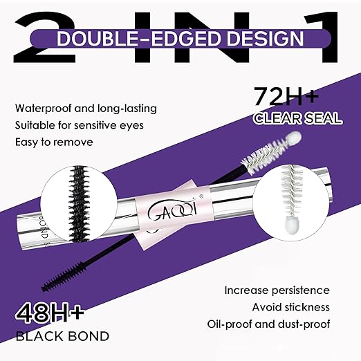 GAQQI Lash Cluster Glue, Lash Bond and Seal Waterproof, Bond & Seal Eyelash Glue for Clusters, Eyelash Adhesive Black Long-Lasting 72H, Latex-FreeÃ¯Â¼Â5ml+5mlÃ¯Â¼Â
