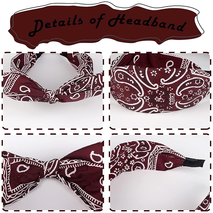 TOBATOBA 6pcs Paisley Knotted Bow Headbands with Removable Rabbit Ears - Top Knot & Turban Styles for Women & Girls