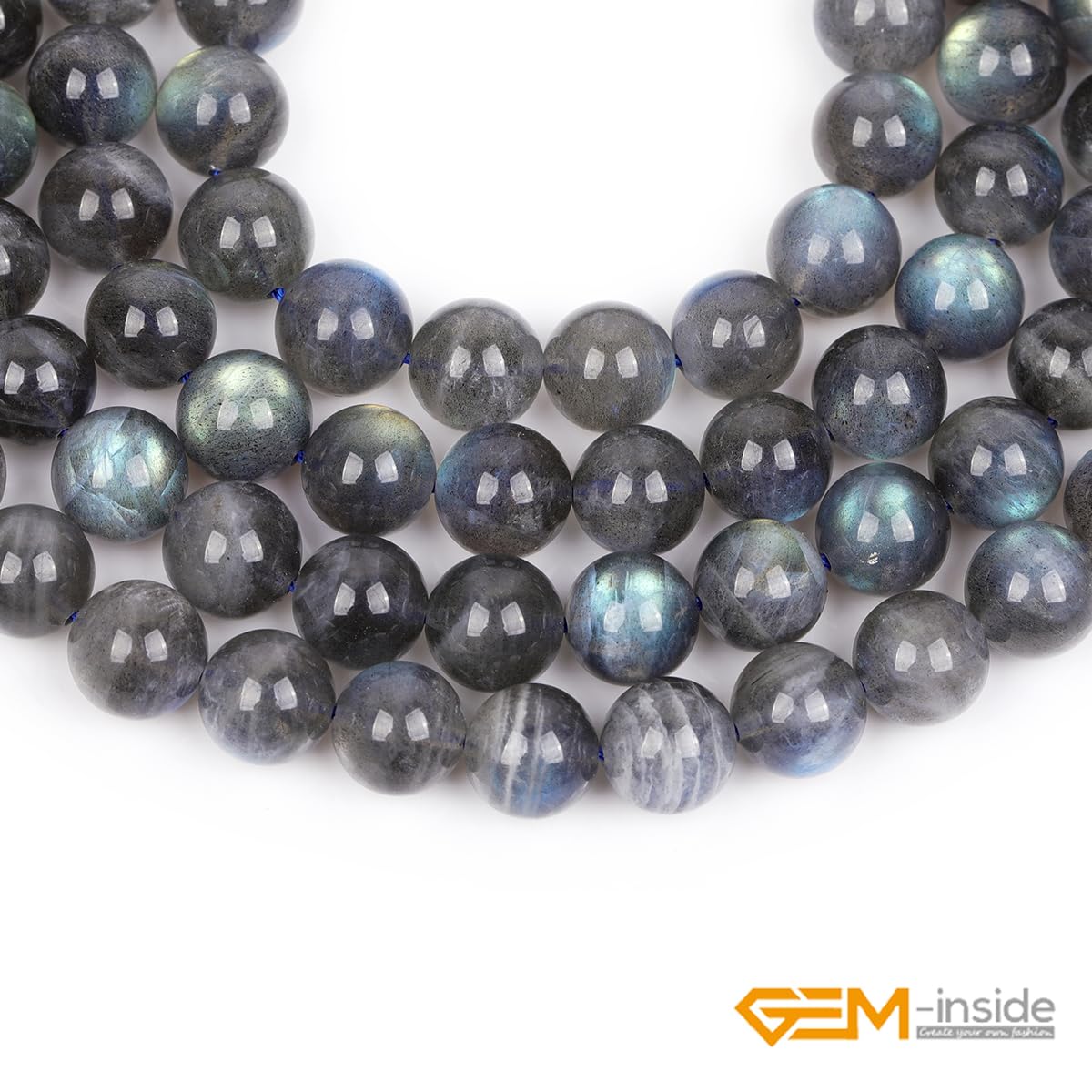 GEM-Inside Rainbow Flash Gray Labradorite Gemstone AAA Grade Natural 10mm Blue Crystal Energy Stone Power Beads for Jewelry Making 15"