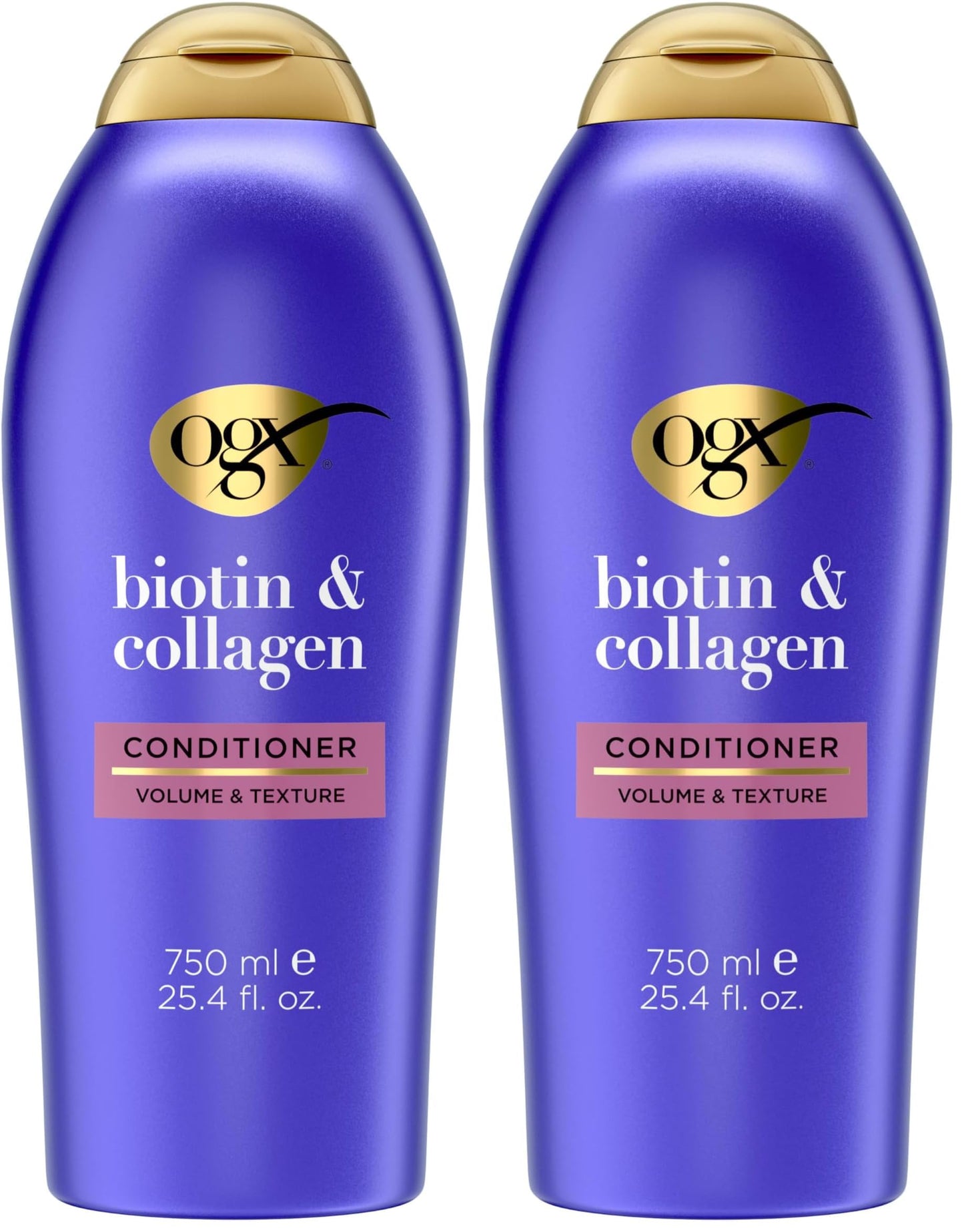 OGX Thick & Full + Biotin & Collagen Volumizing Conditioner, Nutrient-Infused Conditioner + Vitamin B7 Biotin Gives Hair Volume & Body for 72+ Hours, Sulfate-Free Surfactants, 25.4 fl. oz (Pack of 2)