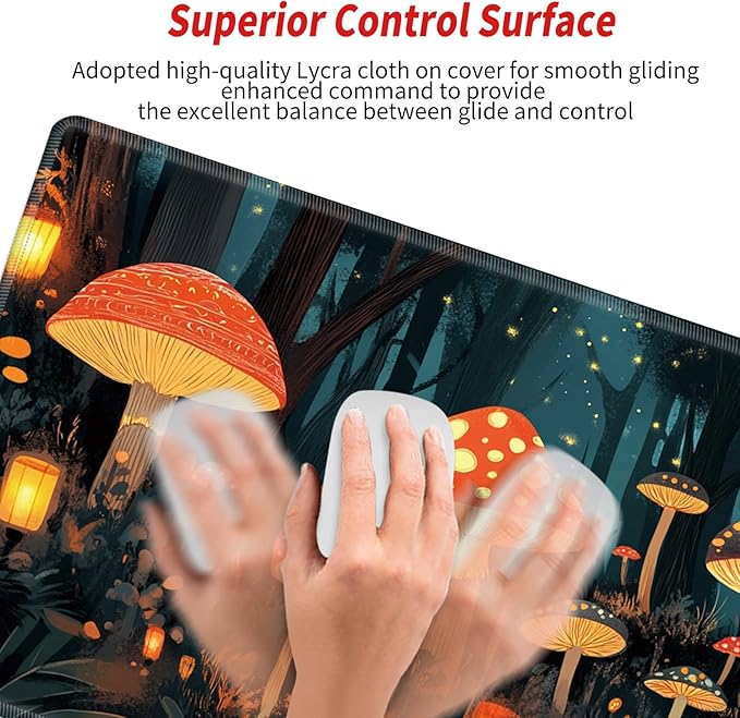 Large Mouse Pad Gaming Desk Pad Mushroom Mousepad for Wireless Mouse XXL 31.5''X15.75'' Big Desk Mats Extended Mouse Mat of Girl Desktop Computer with Coaster
