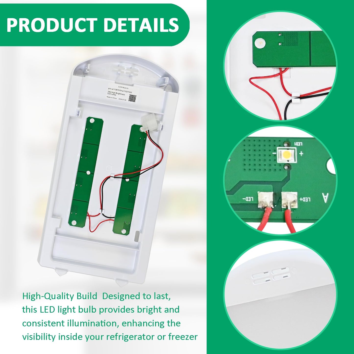 W11527432 W11387579 W11042554 Refrigerator LED Light Assembly for Whirlpool, Maytag & Amana Compatible WRX735SDHZ02 WRX735SDHZ03 WRX735SDHZ04 WRF555SDFZ11 WRX735SDHZ07 WRF555SDHW02 WRF555SDHV04