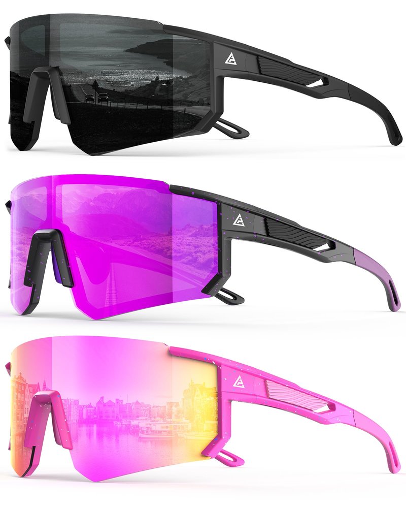 QALLY Polarized Sports Sunglasses for Men Women, UV400 Protection Mens Sunglasses Wrap Around Sun Glasses for Cycling Running