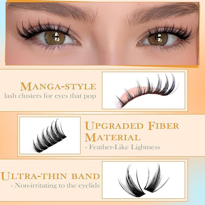 Manga Lash Clusters Spiky Eyelash Clusters Wispy Cluster Eyelash Extensions Fairy Lashes Clusters Natural Individual Lashes 240pcs Anime DIY Lash Extensions 10-16mm Cluster Lashes by Ruairie